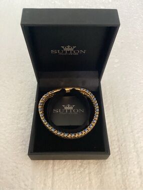 Rhona Sutton Gold Blue Cord Stainless Steel Bracelet